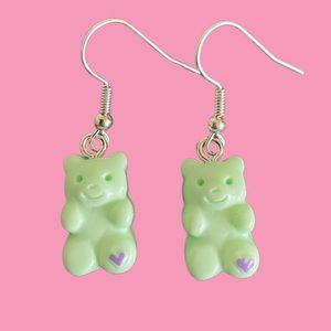 Green Teddy Bear Charm Earrings
